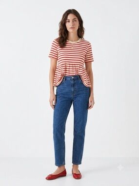 ZARA Striped Babydoll Peplum Tee
